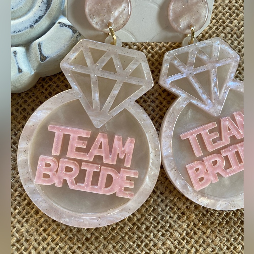Team Bride & Bride earrings 3 pair included(set of 2 team bride & 1 Bride) - Picture 3 of 4